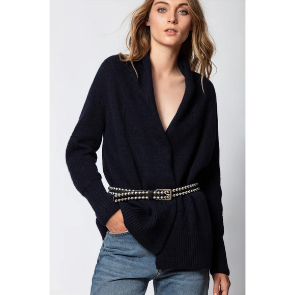 Zadig & Voltaire Cyan Cashmere Cardigan Navy‎ Blue Open Front Long Sleeve Sz M - Picture 1 of 12